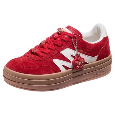 骆驼山海2代运动鞋德训鞋红色休闲鞋子增高板鞋秋冬女款新年礼物