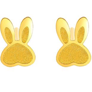 周六福黄金耳饰女计价足金十二生肖兔甜心兔耳钉5G沙面新年礼物
