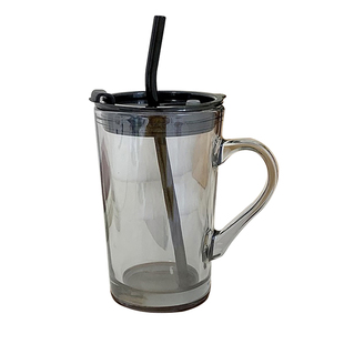 新款女生高颜值家用玻璃杯吸管杯办公室茶杯带把手杯子咖啡杯水杯