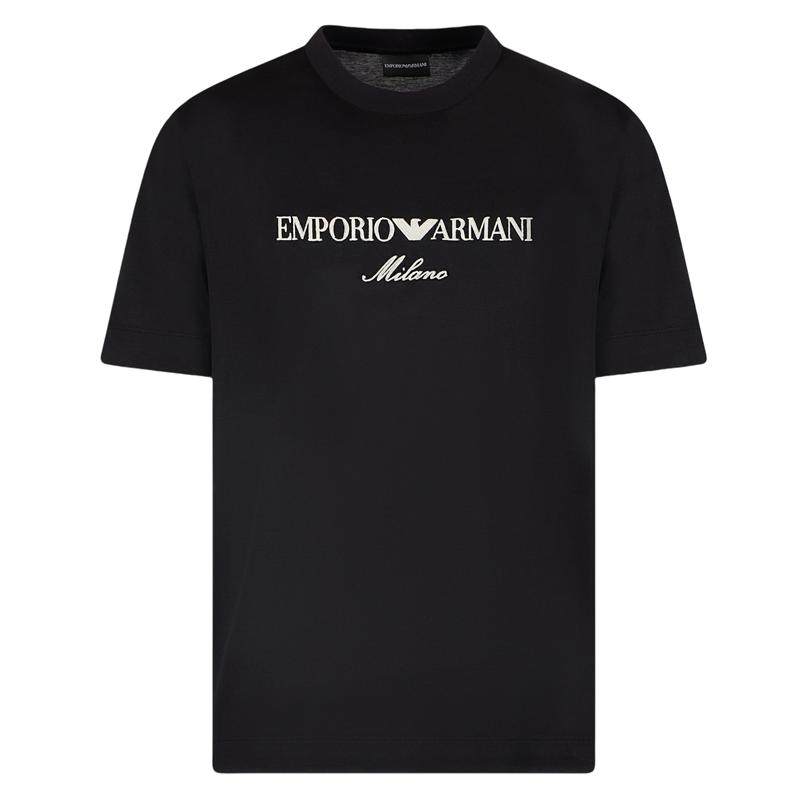 Armani/阿玛尼EA 男士刺绣鹰标丝光棉短袖T恤 EM001033 AF10017