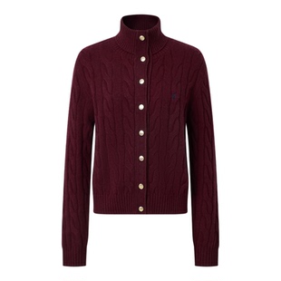 【100%绵羊毛】POLOWALK女式羊毛衫2025冬季新品高领绞花针织开衫