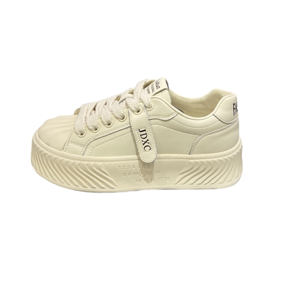 悦薇高品质女鞋贝壳头软底小白鞋女款厚底板鞋女饼干系带休闲鞋子