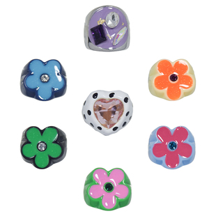 AWE夏日多巴胺穿搭彩色小花戒指汪苏泷何浩楠同款锆石爱心指环女