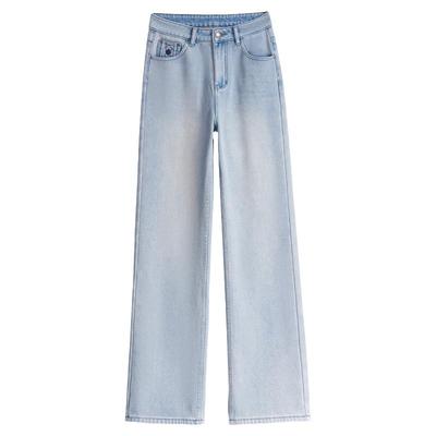 加绒加厚窄版阔腿牛仔裤女直筒裤