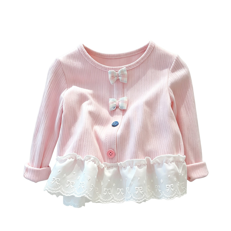 女童长袖t恤春秋百搭花边上衣服