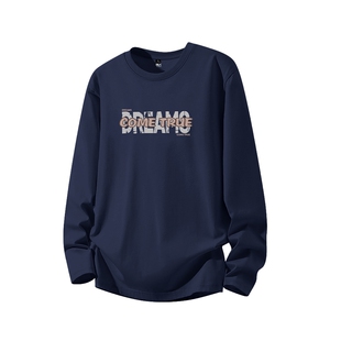 班尼路S&K藏青色潮流美式t恤男春季新款纯棉打底衫男款大码长袖A