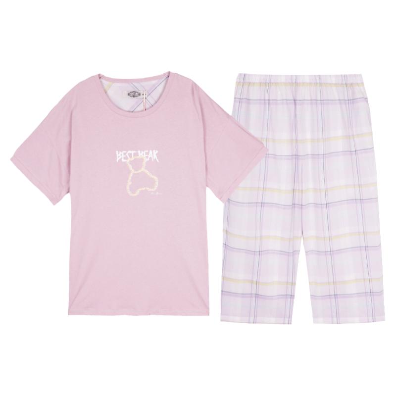 美标【夏季清仓特价】新款女睡衣宽松短袖七分裤套装薄款家居服