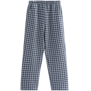芬腾男睡裤春秋季空气棉纯棉夹层长裤青年男款格子大码家居裤单裤