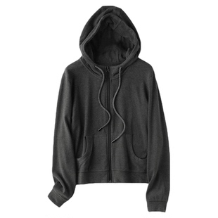 双面德绒棉复古纯色连帽卫衣显瘦拉链外套自由都市休闲时髦韩系女