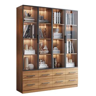 帕美迪书柜玻璃门实用木家用客厅展示柜防尘柜子一体整墙书架定制