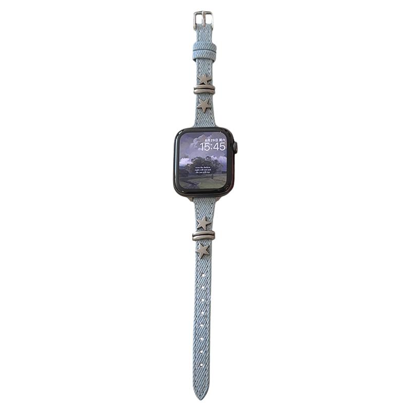 金属牛仔星星皮革细款GT4适用华为GT3手表watch4pro苹果表带小米9
