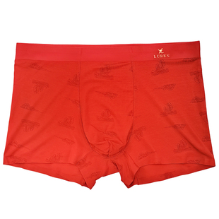 鹿人男士内裤本命年大红色莫代尔平角短裤结婚喜庆四角短裤头裤衩