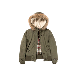 UNRETRO 美式复古毛领棉服外套女冬季新款短款修身棉衣工装上衣