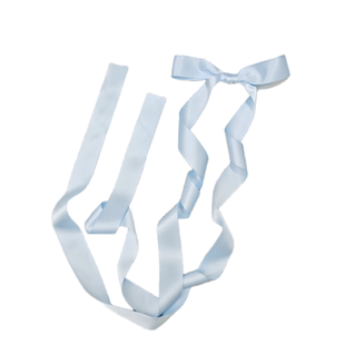 法式奶蓝色大蝴蝶结超长飘带发夹白色新娘订婚头饰芭蕾风少女发饰