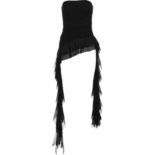 KLIOU 纯欲性感风设计感抹胸背心女荷叶边流苏修身显瘦不规则上衣