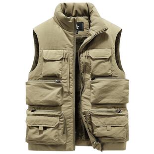 加绒加厚户外运动马甲男士多口袋工装马夹钓鱼摄影背心无袖外套潮