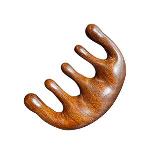 稀有紫光檀木按摩梳手工打磨阴干头部经络通脸部头疗养生刮痧宽齿