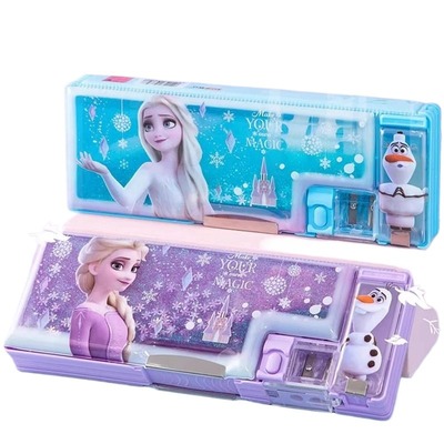 冰雪奇缘流沙文具盒铅笔盒女孩多功能文具袋女生儿童笔袋幼儿园女童一年级笔盒文具小学生高颜值粉色蓝色收纳