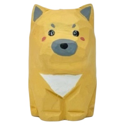 椴木木雕萨摩边牧田园犬摆件