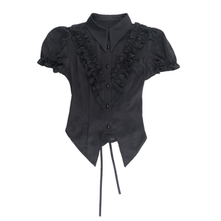 哥特黑色亚文化短袖冰感条纹缎面衬衫微透辣妹y2k上衣暗黑系套装