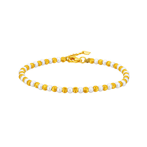 明牌珠宝黄金月华星眸手链t足金猫眼珠珍珠镶嵌珠事欢手饰AFK0412