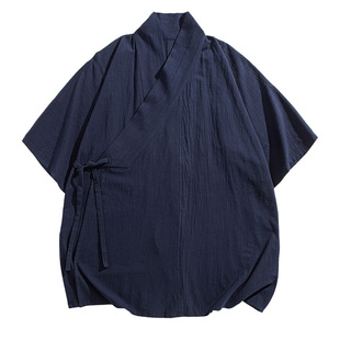 夏季纯棉古风交领中长款开衫汉服布衣新中式禅意情侣居士服