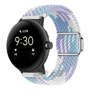 适用于谷歌智能手表pixel watch3弹力尼龙编织磁吸表带 google pixel watch2 彩虹替换腕带男女个性替换配件