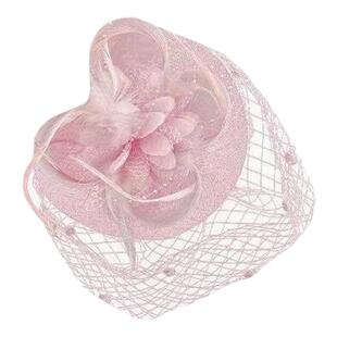 民国千金感粉色网纱小礼帽女法式名媛羽毛头纱宴会新娘高级感头饰