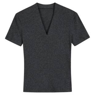 NEVA HU【现货7折】简约V领短袖正肩t恤女夏季百搭修身针织上衣