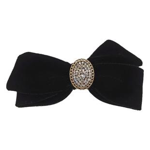 韩国进口复古丝绒蝴蝶结发夹洋气不对称水钻水晶顶夹网红后脑勺夹