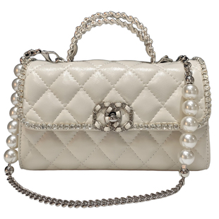 白色小香风25s kelly包包2026新款斜挎包女珍珠链条手提包高级感