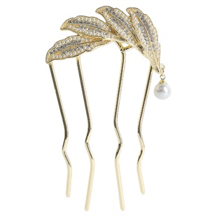 金叶缀珠-国风高级感发簪插梳珍珠气质发插盘发u型簪子新中式发饰