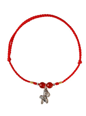 足银立马有钱红绳纯银转运珠脚链