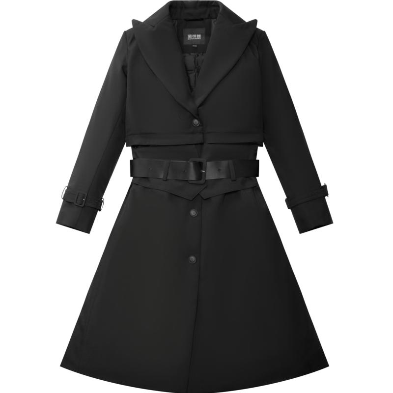 波司登长款风衣羽绒服西装领通勤