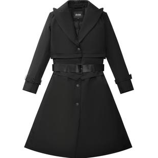 【鹅绒】波司登奥莱女长款西装领修身收腰气质轻薄羽绒服大衣外套