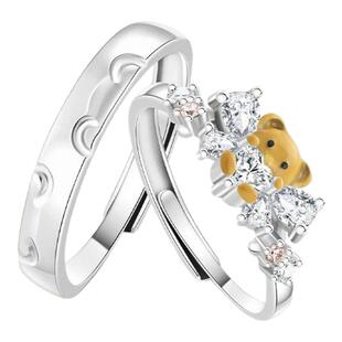 VIVIWELL顽趣小熊S925纯银情侣对戒生日礼物小众设计可爱甜美戒指