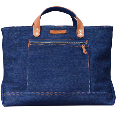 重磅厚帆布托特包 牛仔深蓝 手提 斜挎手提 包配牛皮 uivy原创