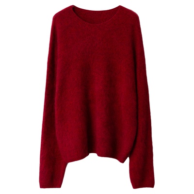 高定 275G定染花纱山羊绒绵羊毛圆领V领拉绒拉毛针织衫加厚毛衣冬