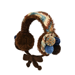 复古美拉德毛绒绑带耳套女冬季保暖耳暖防寒护耳彩色毛球装饰耳罩