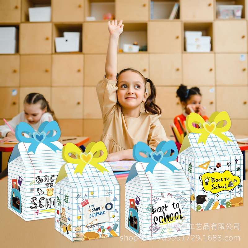 KZ033外贸开学返校季BACK蝴蝶结TO手提SCHOOL纸盒派对糖果礼品