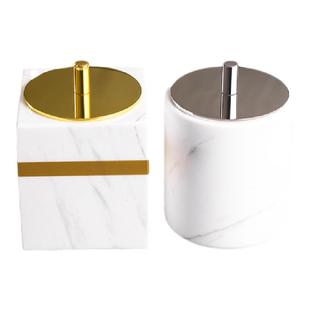 天然大理石棉签盒牙线盒牙签盒收纳轻奢北欧梳妆台化妆品桌面带盖