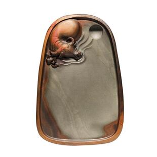 【荷塘牛趣】非遗安徽歙砚高档巧雕牛砚台天然原石金皮籽料实用大墨池文房四宝礼品老坑精品书法专用砚台墨池