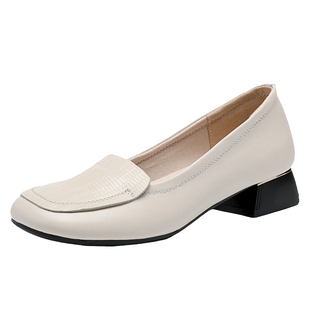 鞋子女春夏季2026新款粗跟单鞋真皮鞋软底时尚平底鞋百搭浅口女鞋