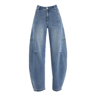 女士牛仔裤弯刀裤子设计感阔腿裤