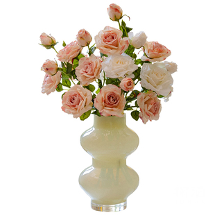 【掬涵】法式油画焦边玫瑰仿真花假花复古插花客厅餐桌摆件装饰