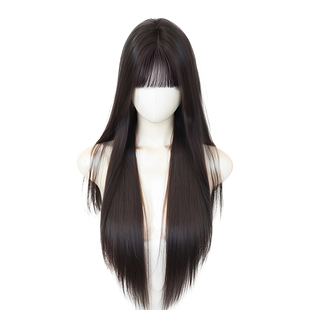 假发全头套女自然无痕齐刘海黑长直假发女长发仿真发日常整顶假发