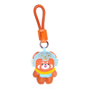 创意PU皮革三星堆钥匙扣挂件情侣汽车钥匙链复古熊猫包包挂饰