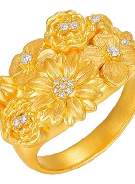 新中式古法点钻镀金戒指镶嵌锆石