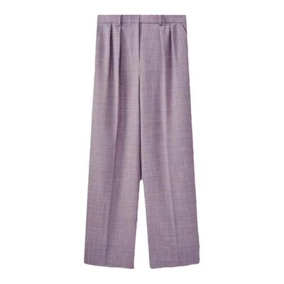 LAUREL浅藤紫羊毛薄花呢阔腿西裤