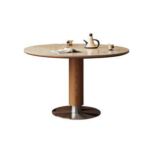 可移动圆桌岛台小户型餐桌一体餐边柜洞石岩板单独岛台柜小岛台